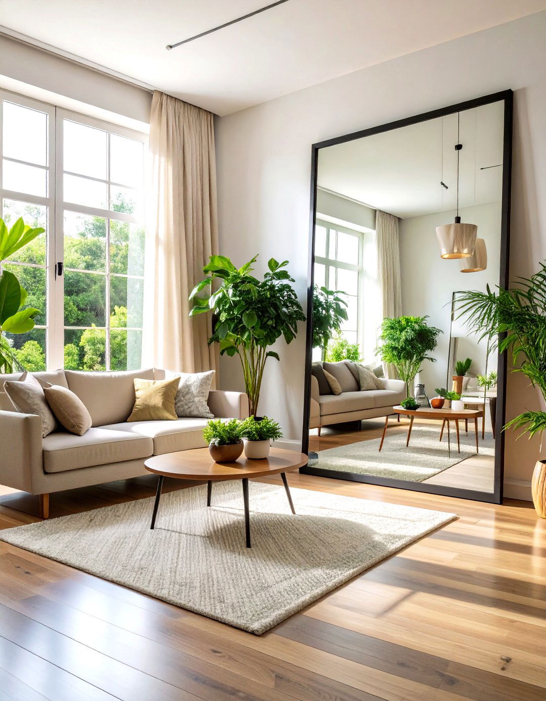 Oversized Floor Leaning Mirrors - 24 Living Room Mirror Ideas