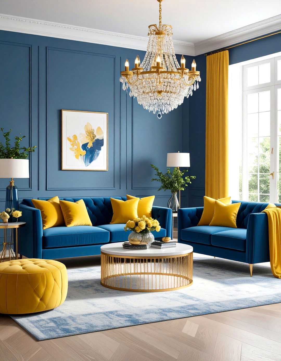 Oxford Blue and Champagne Yellow Luxury - 24 Yellow and Blue Living Room Ideas