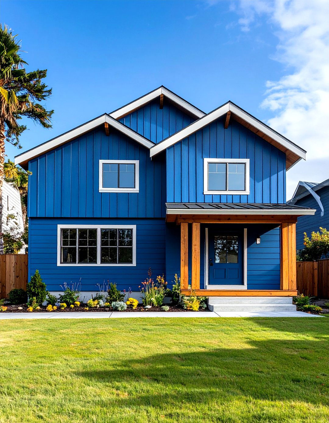 Pacific Blue and Natural Wood Coastal Modern - 24 Two-tone Siding Designs