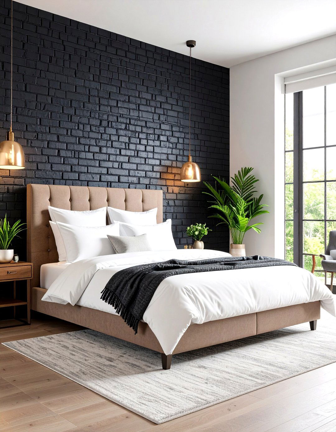 Painted Black Brick Bedroom Feature - 24 Brick Accent Wall Ideas