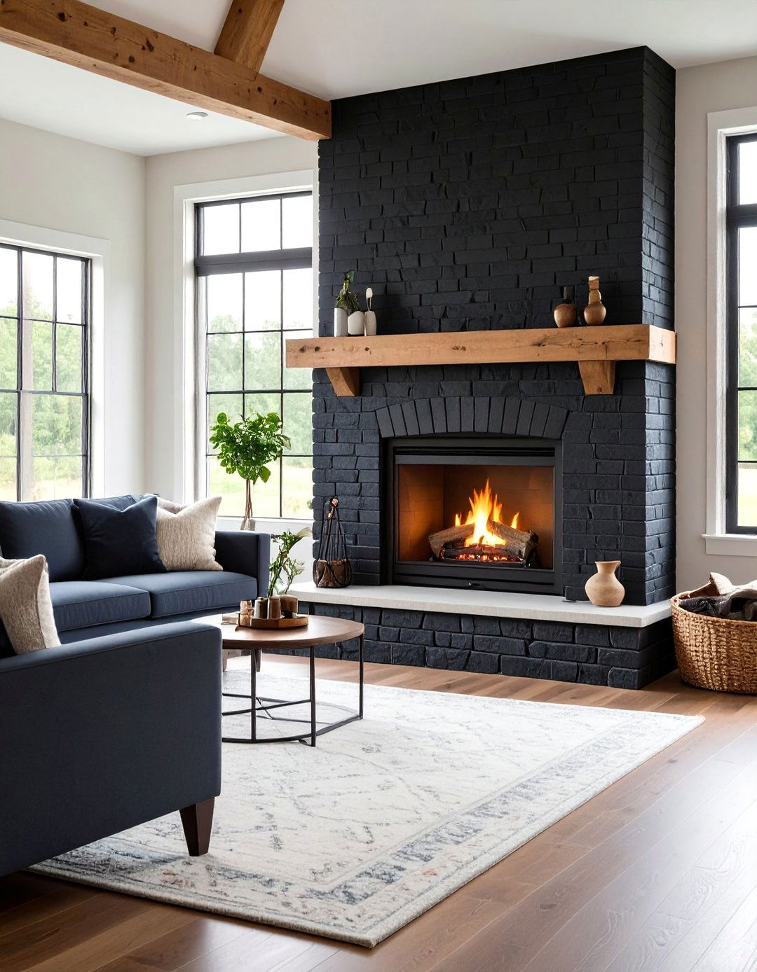 Painted Black Brick Electric Insert Fireplace - 24 Black Fireplace Ideas