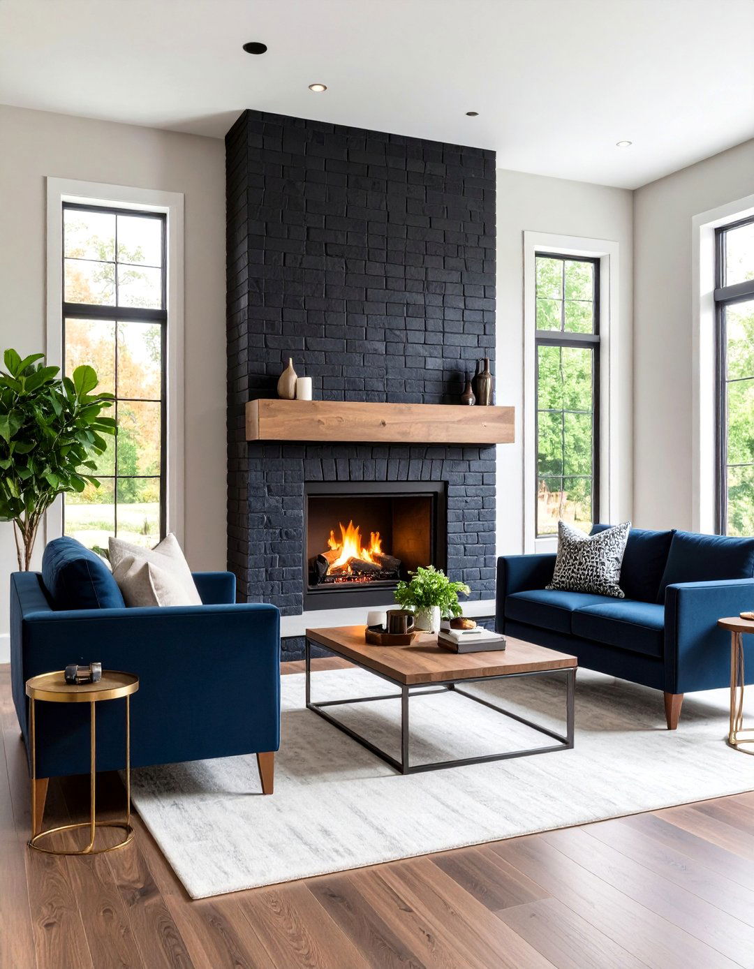 Painted Black Brick Fireplace Statement - 24 Brick Fireplace Ideas