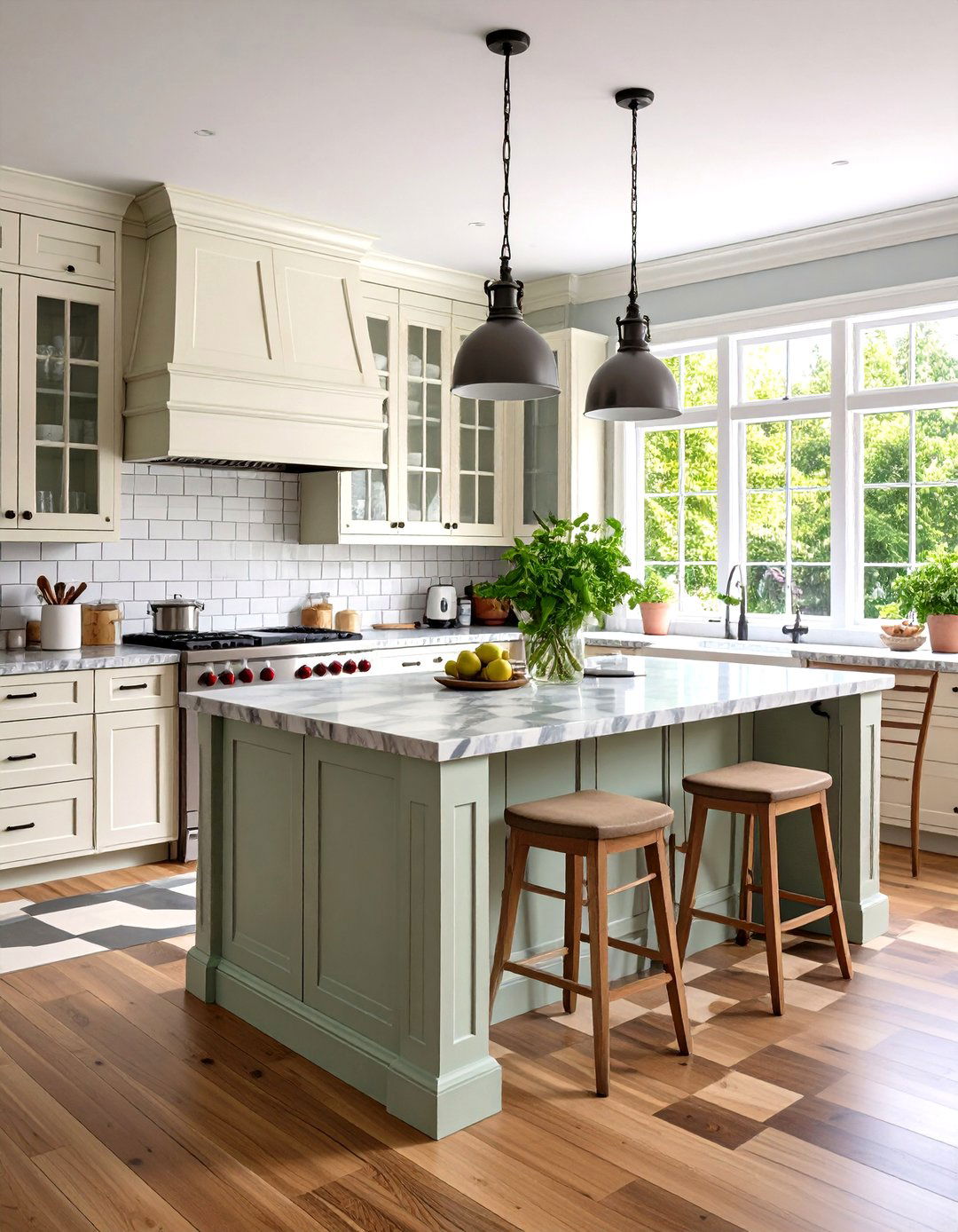 Painted Checkered Kitchen Island Area - 24 Kitchens With Checkered Floors