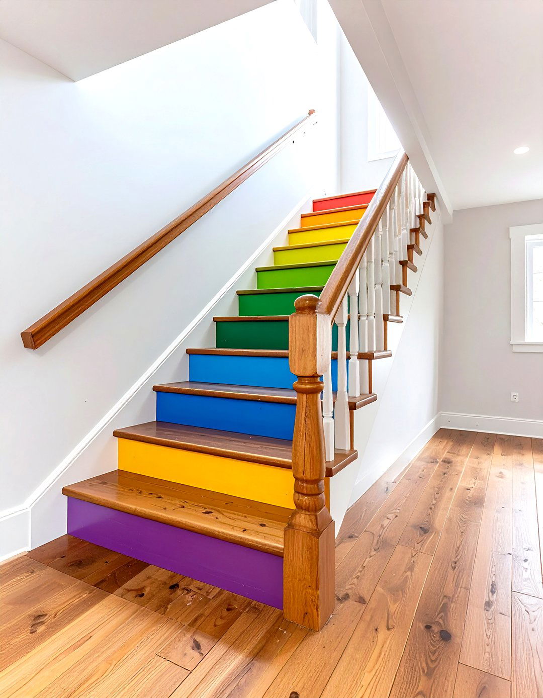 Painted Colorful Basement Stair Risers - 24 Basement Stair Ideas