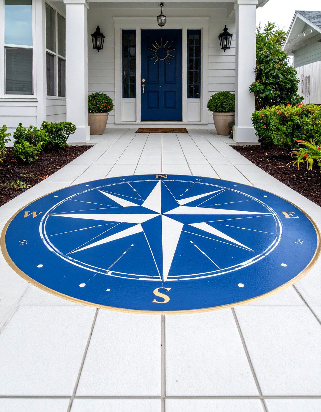 Painted Compass Rose - 24 Concrete Walkway Painting Ideas