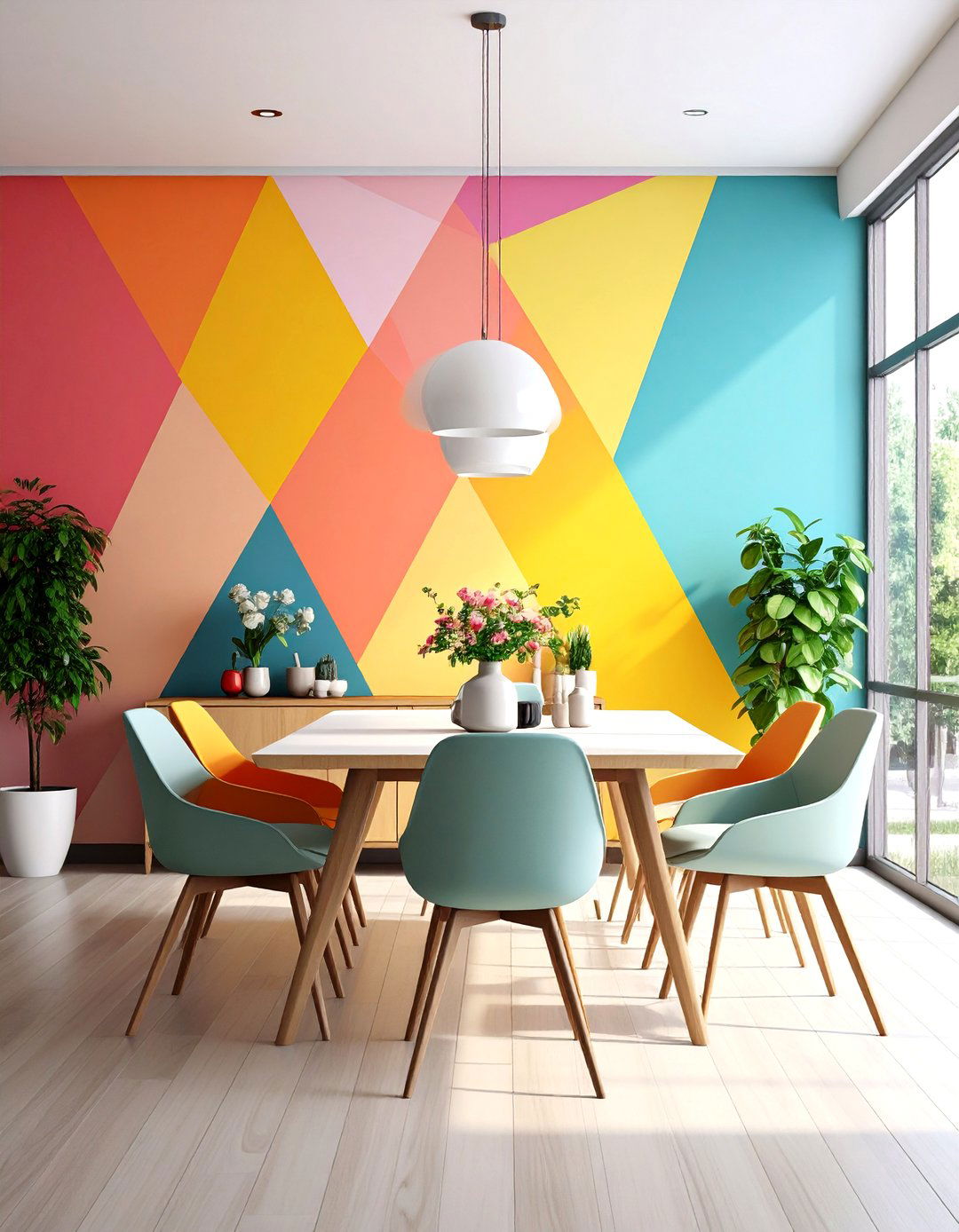 Painted Geometric Accent Designs - 24 Dining Room Accent Wall Ideas