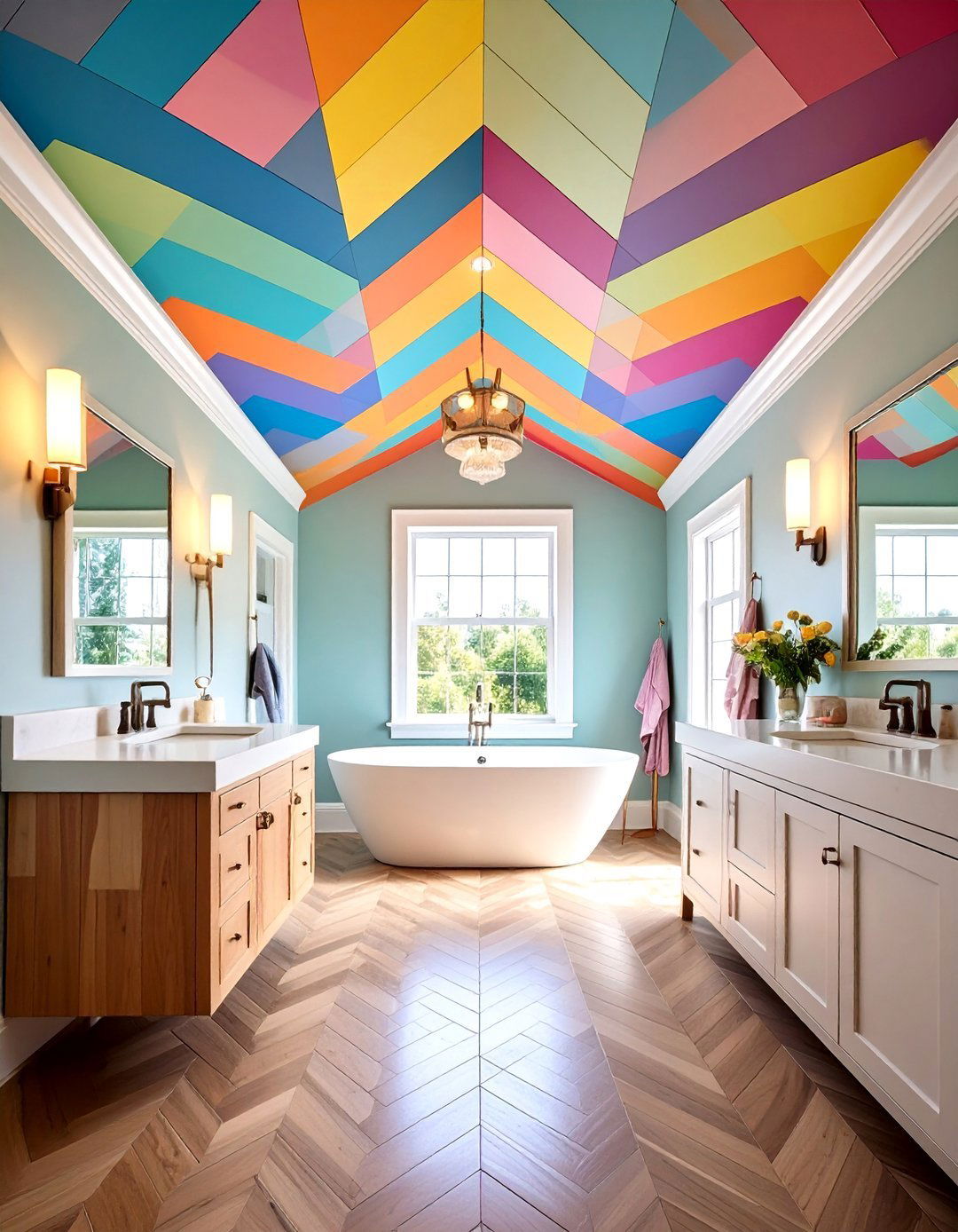 Painted Geometric Patterns - 24 Bathroom Ceiling Ideas