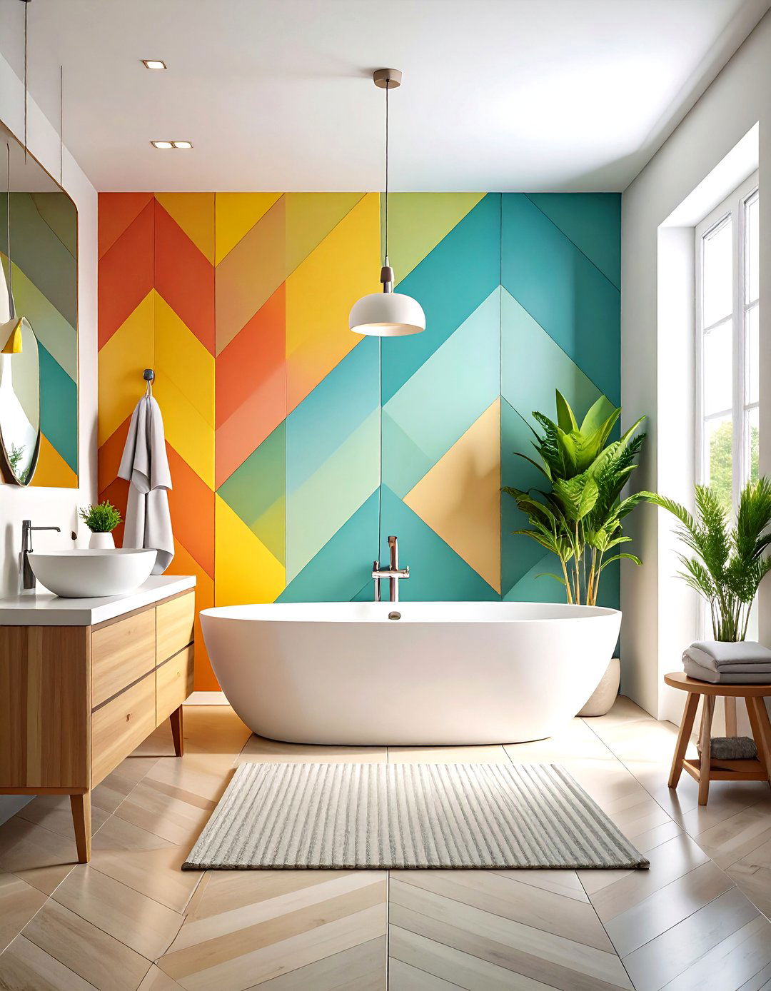 Painted Geometric Wall Patterns - 24 Bathroom Wall Ideas