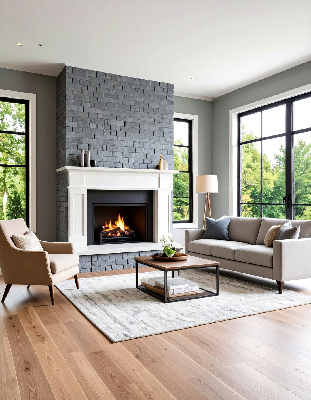 Painted Gray Brick Fireplace Contemporary - 24 Brick Fireplace Ideas