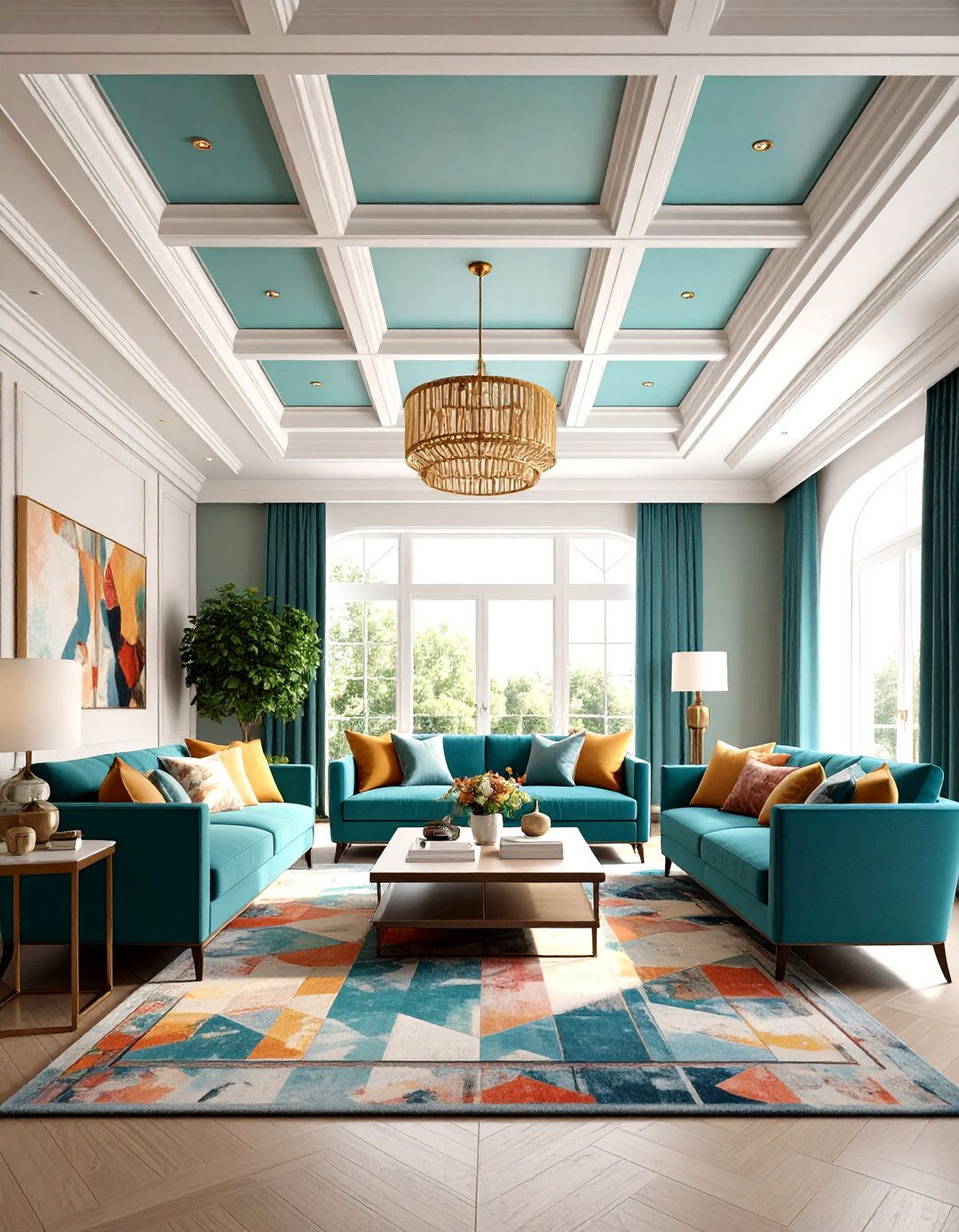 Painted Panel Coffered Ceiling Artistry - 24 Coffered Ceiling Ideas