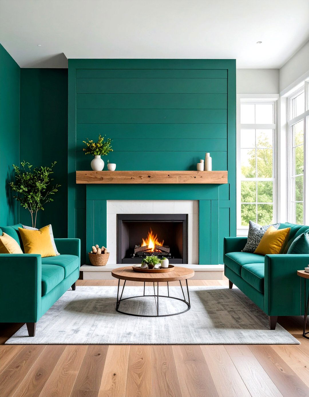 Painted Shiplap Fireplace in Bold Colors - 24 Shiplap Fireplace Ideas