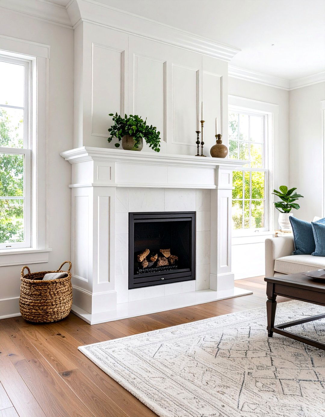 Painted White Wood Mantel with Classic Design - 24 Wood Mantel Ideas