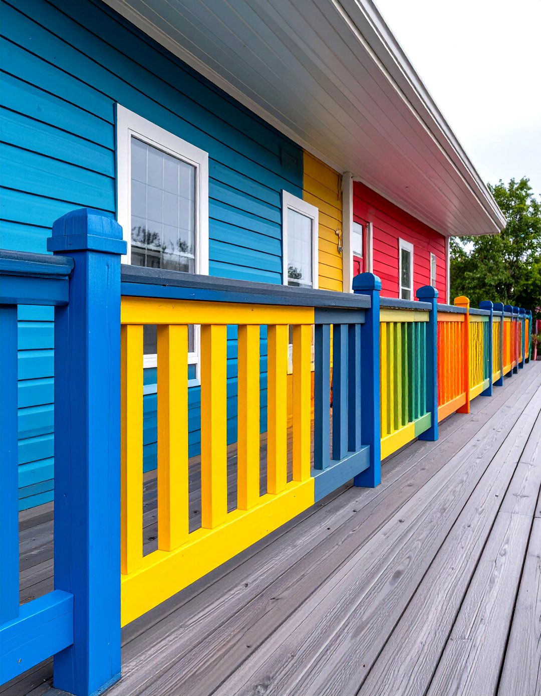 Painted Wood Horizontal Slat System - 24 Horizontal Deck Railing Ideas