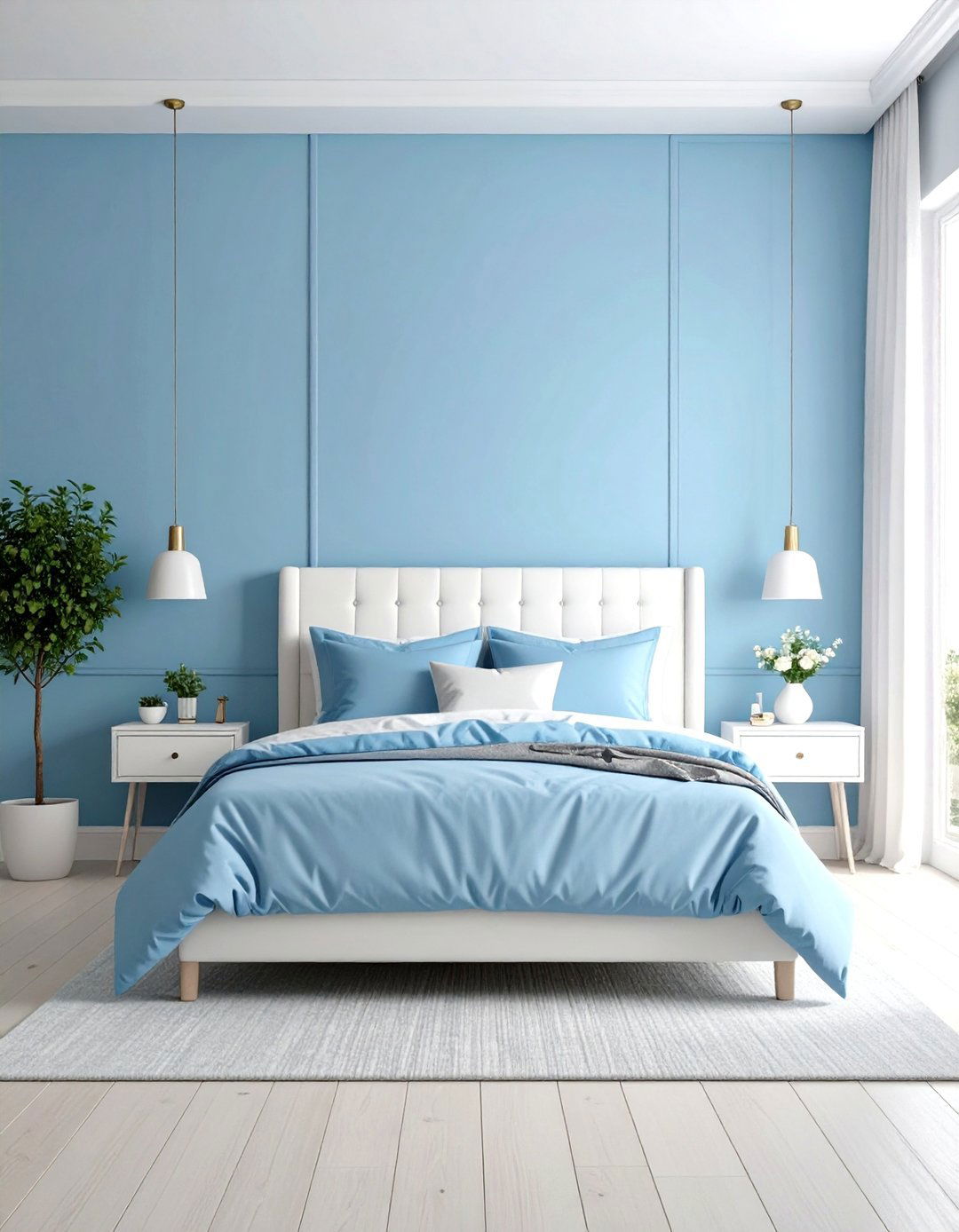 Pale Blue Serene Minimalism with Silver Accents - 24 blue and green bedroom ideas