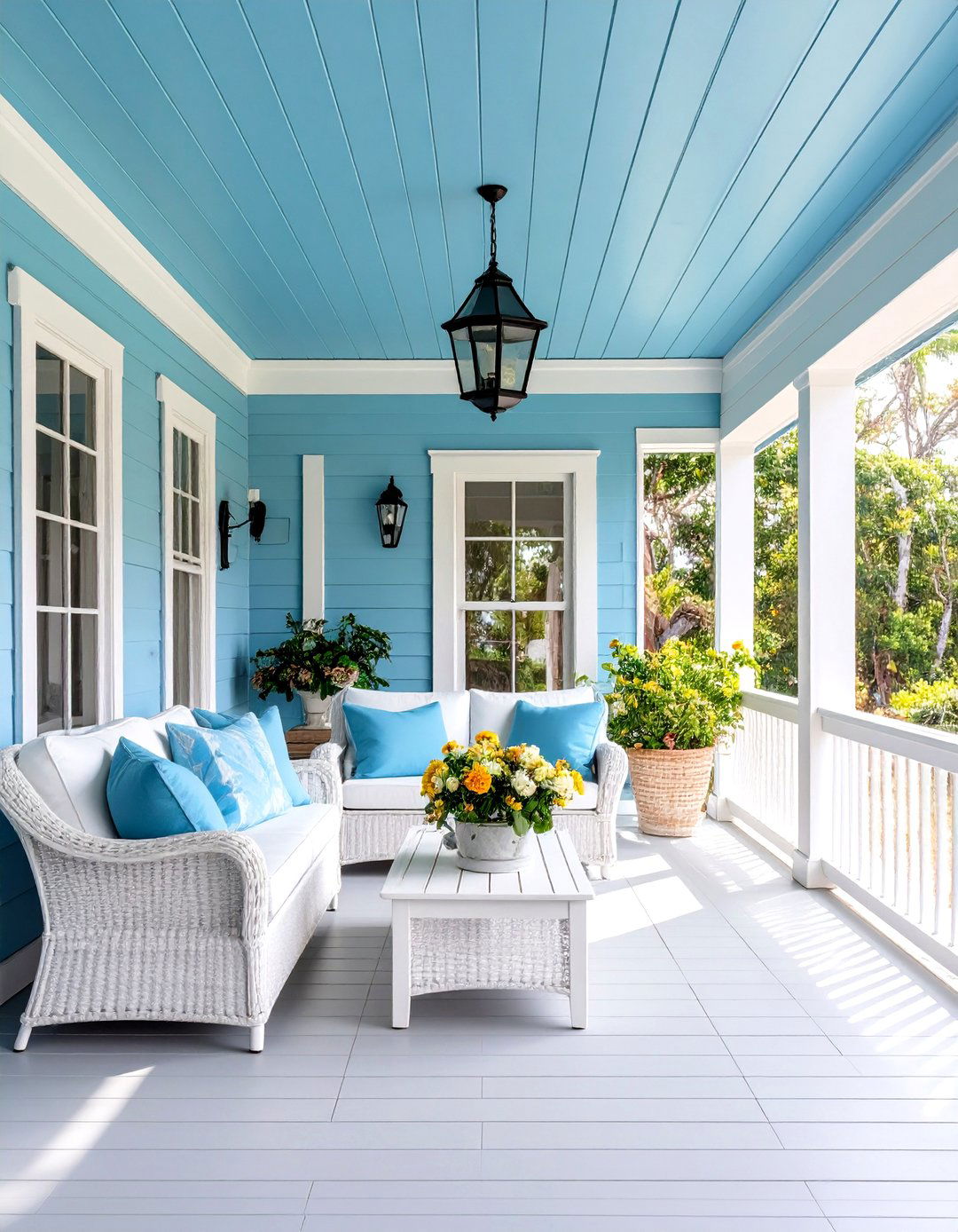 Pale Blue Vinyl Ceiling for Serene Coastal Atmosphere - 24 Vinyl Porch Ceiling Ideas