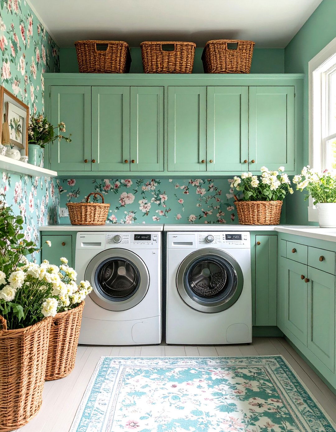 Pale Green Cottage Garden Romance - 24 Green Laundry Room Ideas
