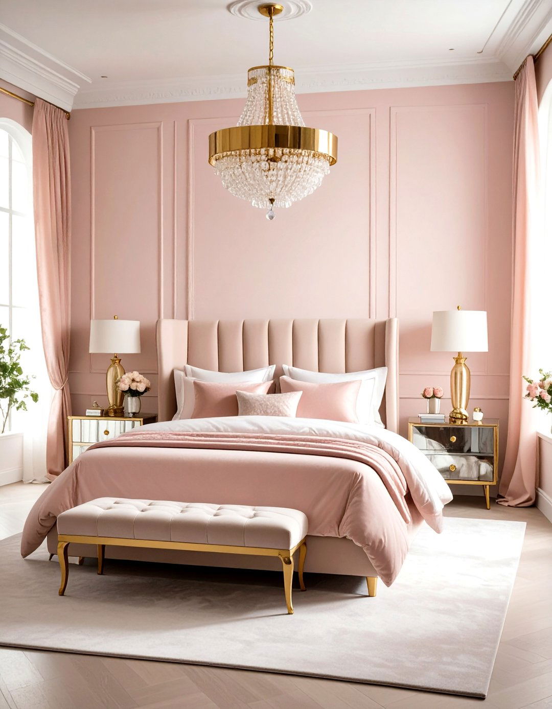 Pale Pink and Gold Glam Bedroom - 24 Pastel Bedroom Ideas