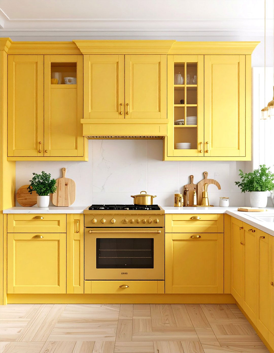 Pale Yellow Kitchen with Brass Hardware - 24 Pale Yellow Kitchen Ideas