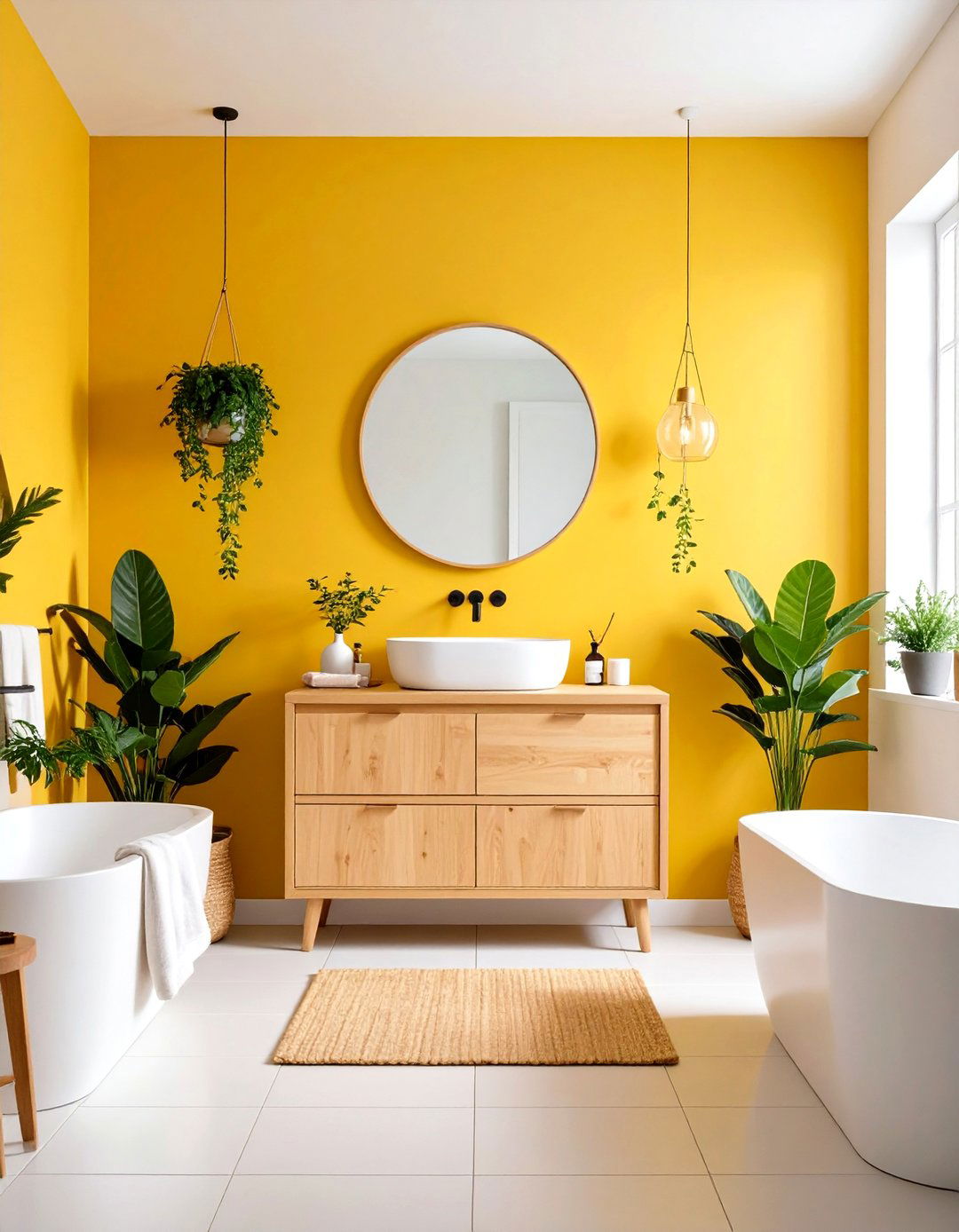 Pale Yellow Scandinavian Spa Retreat - 24 Yellow Bathroom Ideas