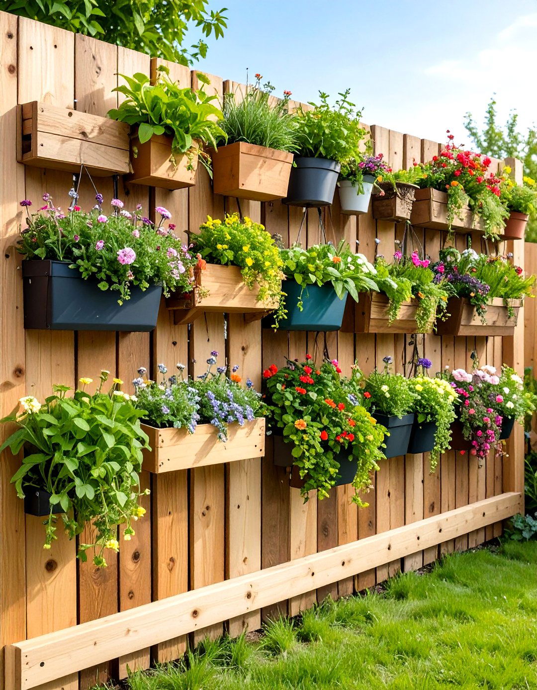 Pallet Fence With Hanging Planters - 24 Pallet Fence Ideas
