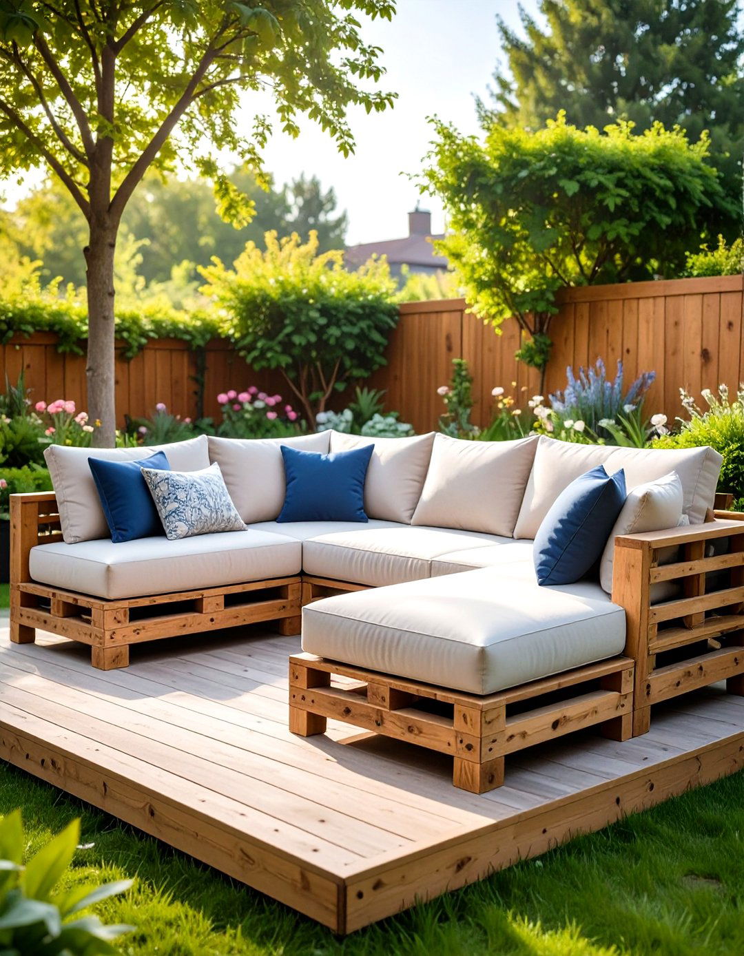 Pallet Garden Sofa with Weatherproof Cushions - 24 Pallet Furniture Ideas