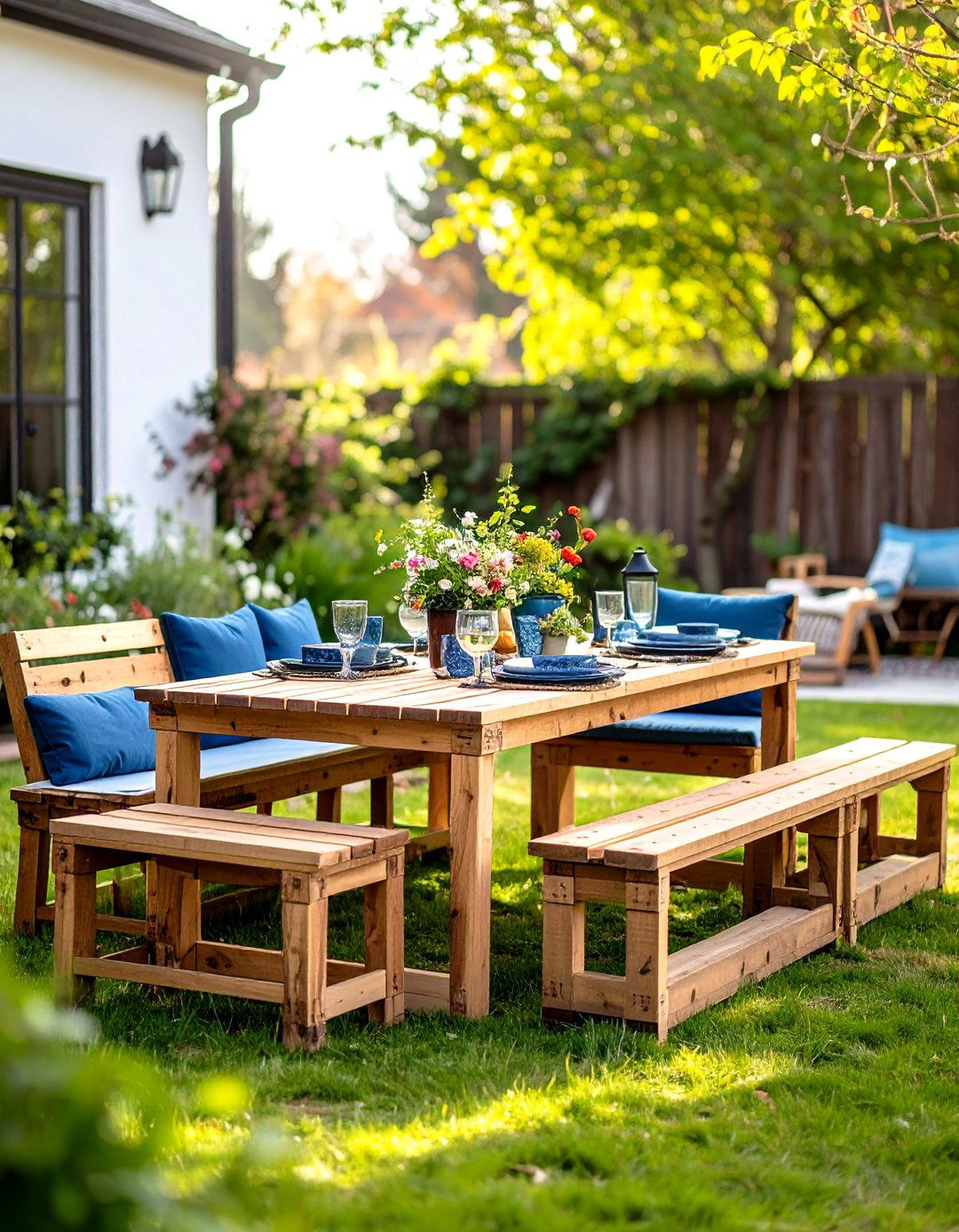 Pallet Outdoor Dining Set with Expandable Table - 24 Pallet Furniture Ideas