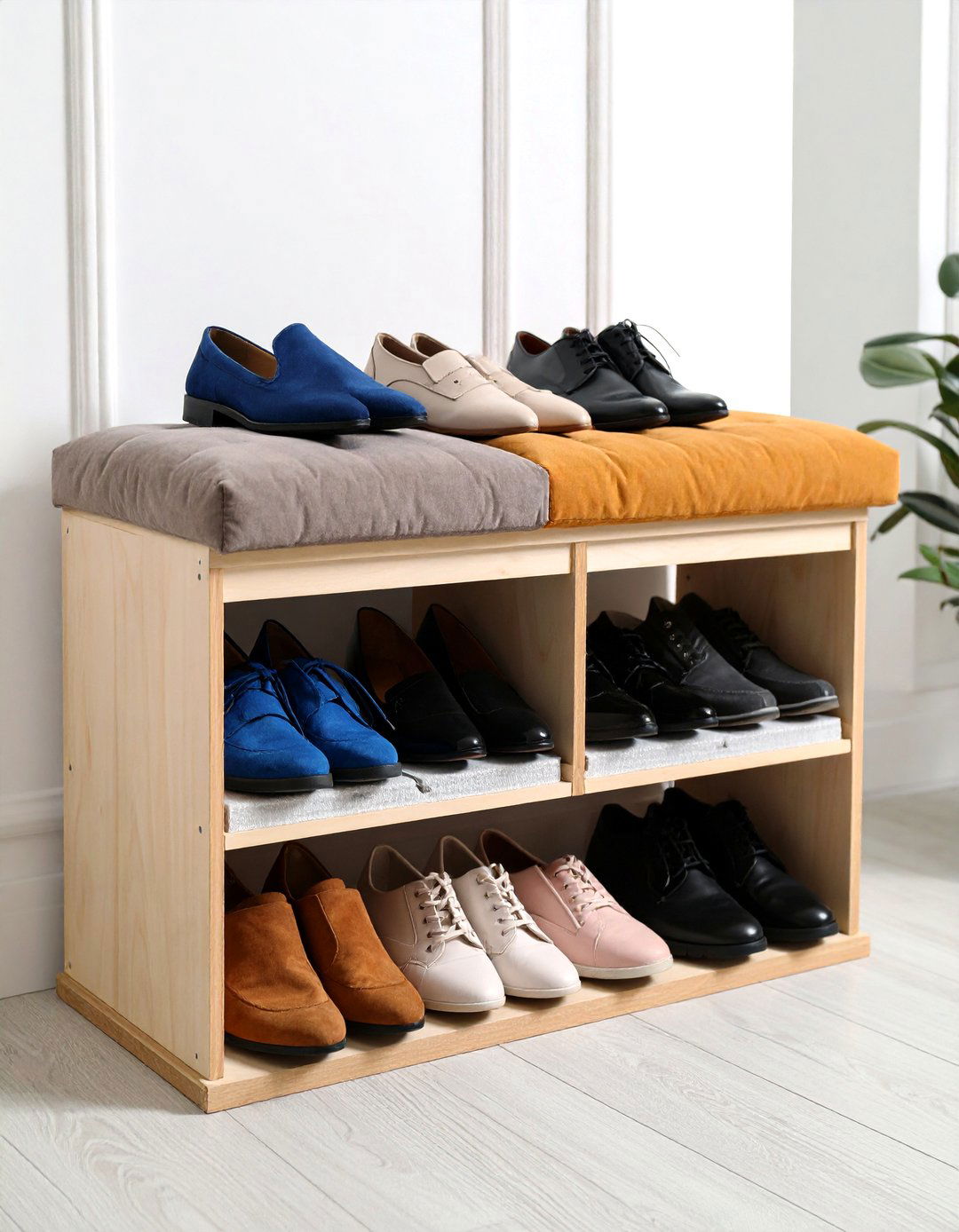 Pallet Shoe Storage Bench with Cushioned Seating - 24 Pallet Furniture Ideas