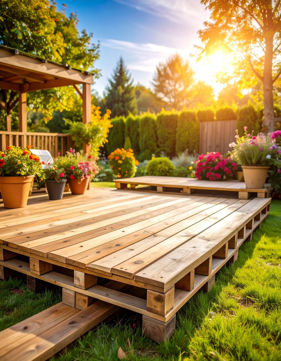 Pallet Wood Platform Construction - 24 Backyard Deck Ideas on a Budget