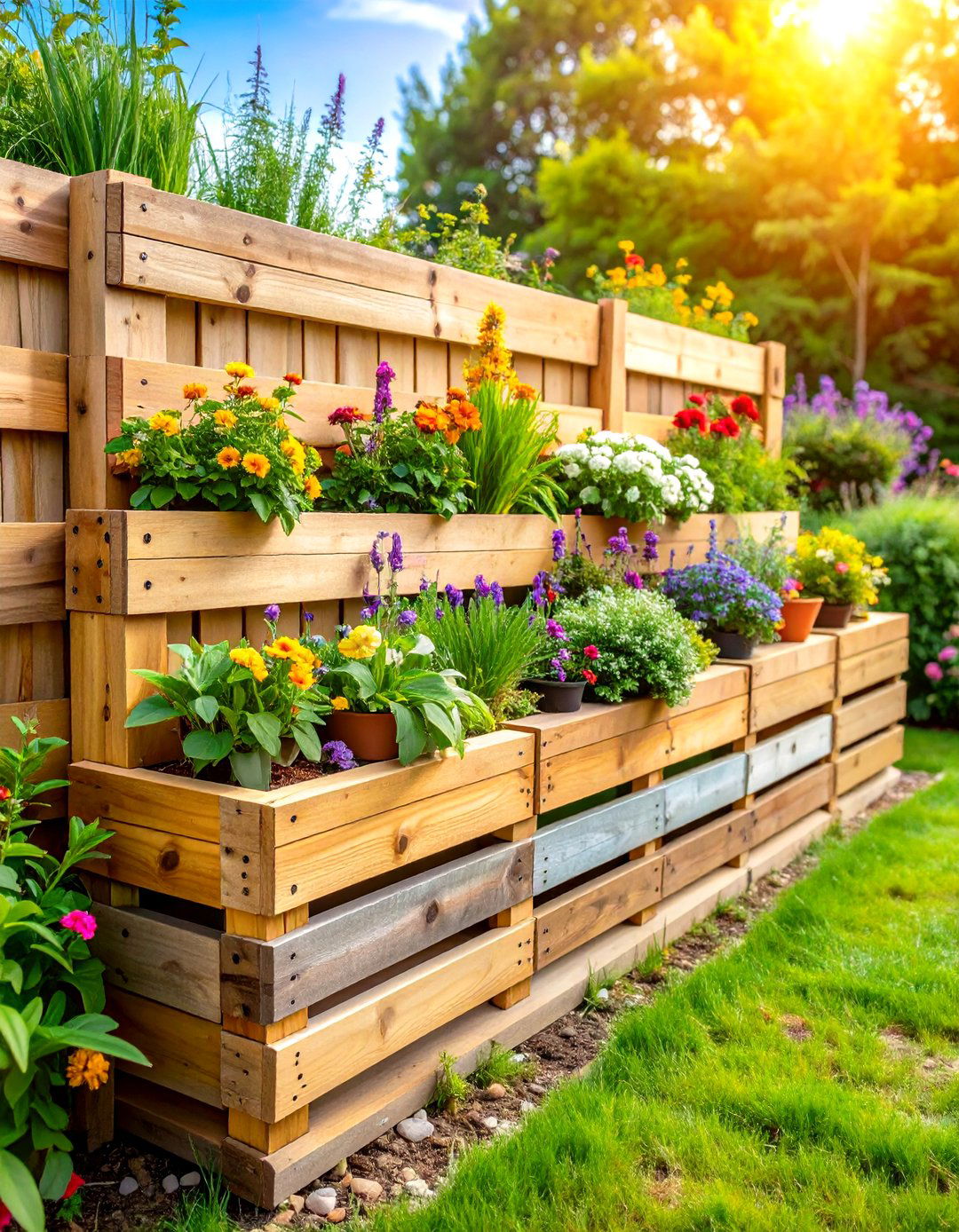 Pallet Wood Retaining Wall with Recycled Material Construction - 24 Wood Retaining Wall Ideas