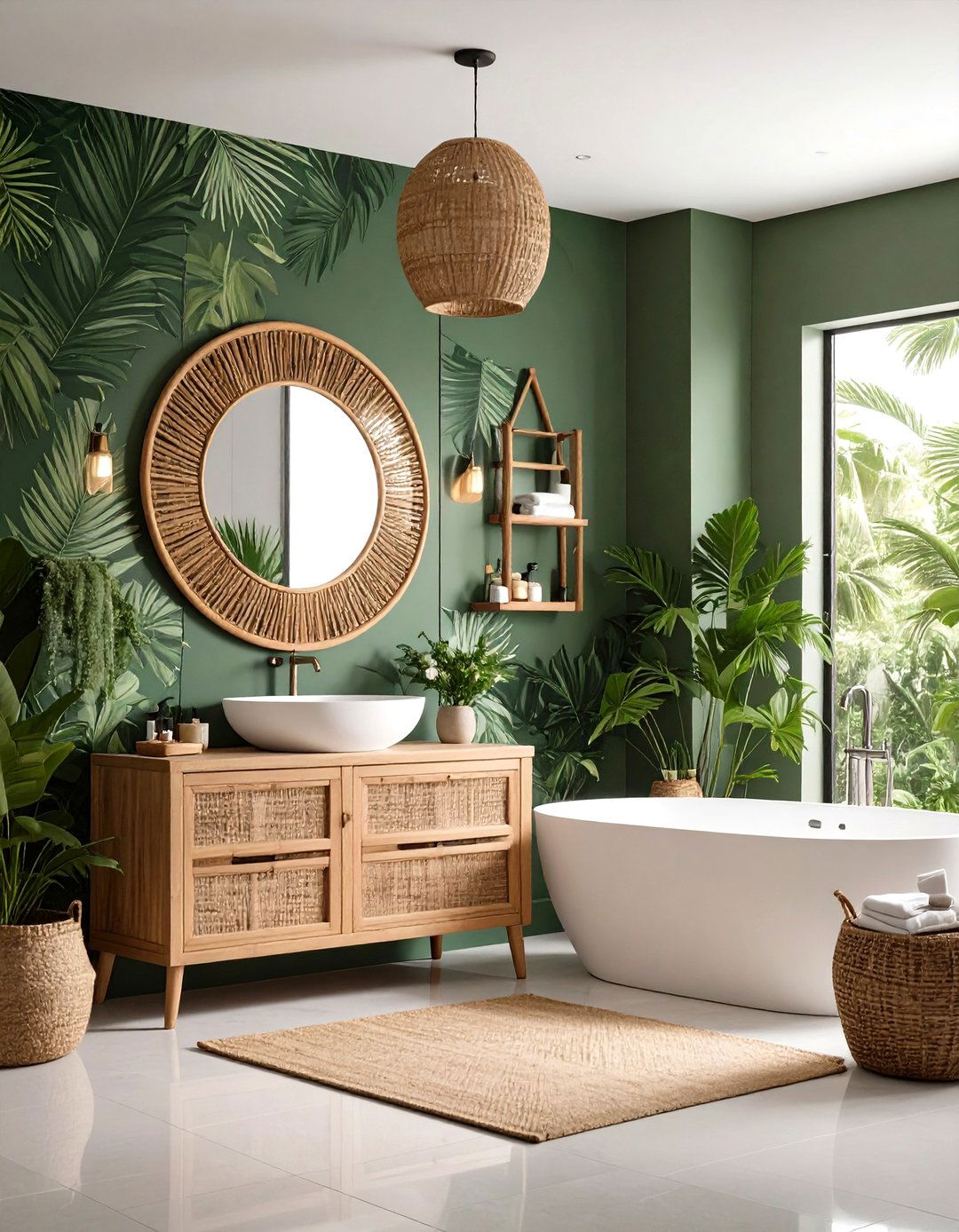 Palm Frond Wallpaper Oasis - 24 Tropical Bathroom Ideas