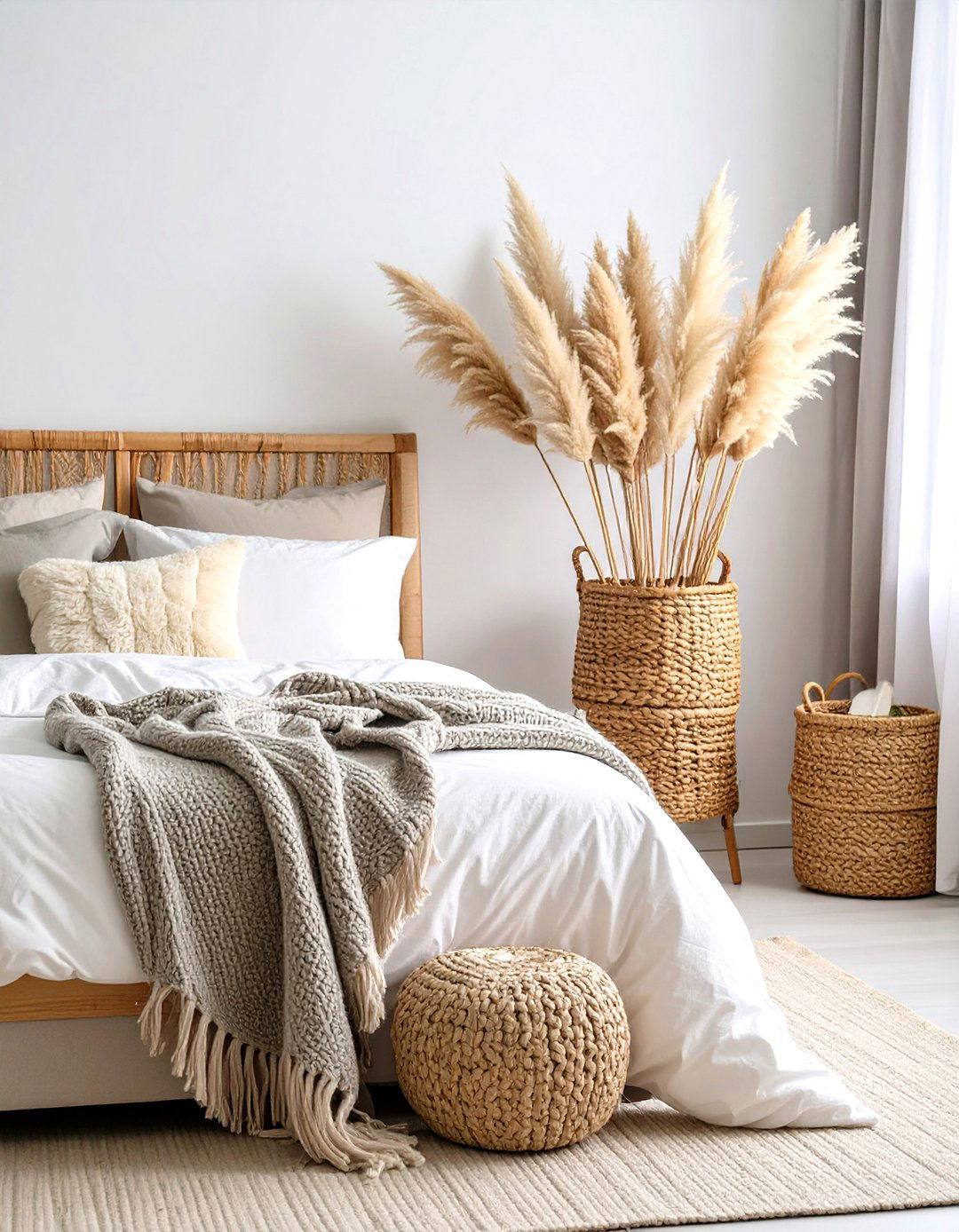 Pampas Grass Accent Corner - 24 Small Boho Bedroom Ideas