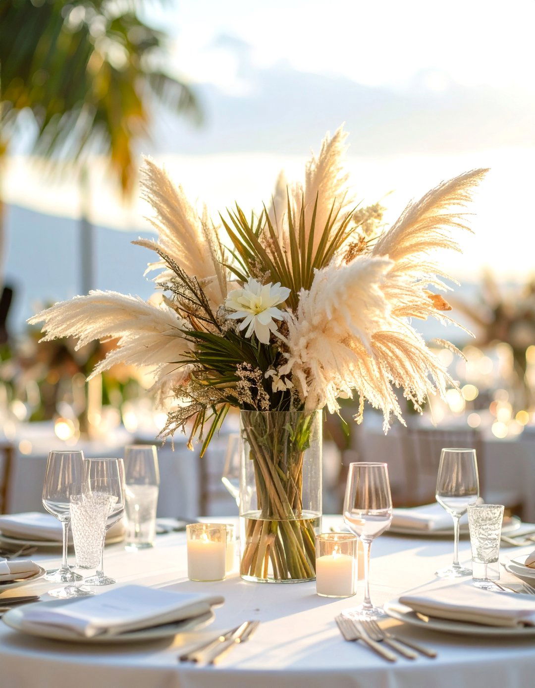 Pampas Grass and Palm Fronds - 24 Tall Wedding Centerpiece Ideas