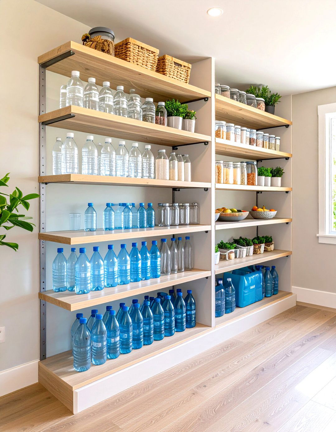 Pantry Shelf Tiered System - 24 Water Bottle Storage Ideas