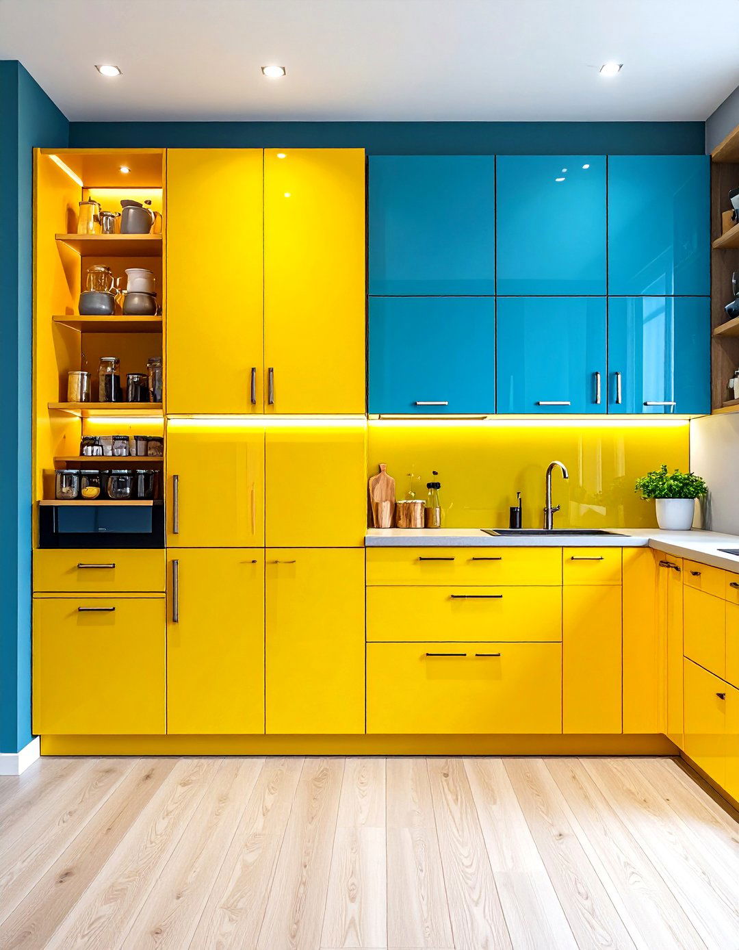 Pantry Wall Kitchen with Floor to Ceiling Storage - 24 Modern Kitchen Ideas