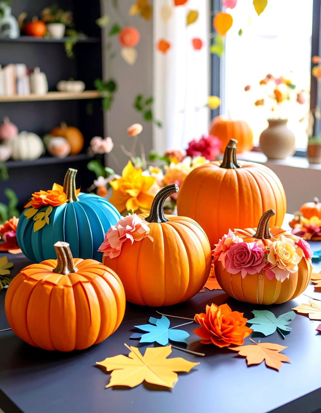 Paper Flower Pumpkin Garden - 24 Pumpkin Decor Ideas