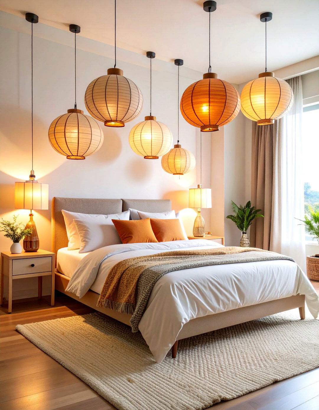 Paper Lantern Ambient Lighting - 24 Asian Bedroom Ideas