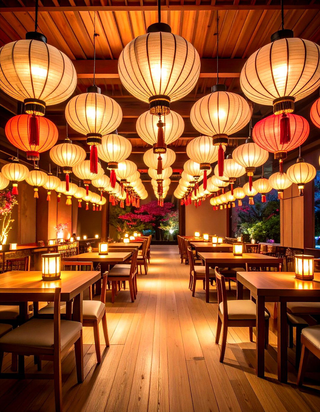 Paper Lantern Illuminated Dining - 24 Japanese Dining Room Ideas
