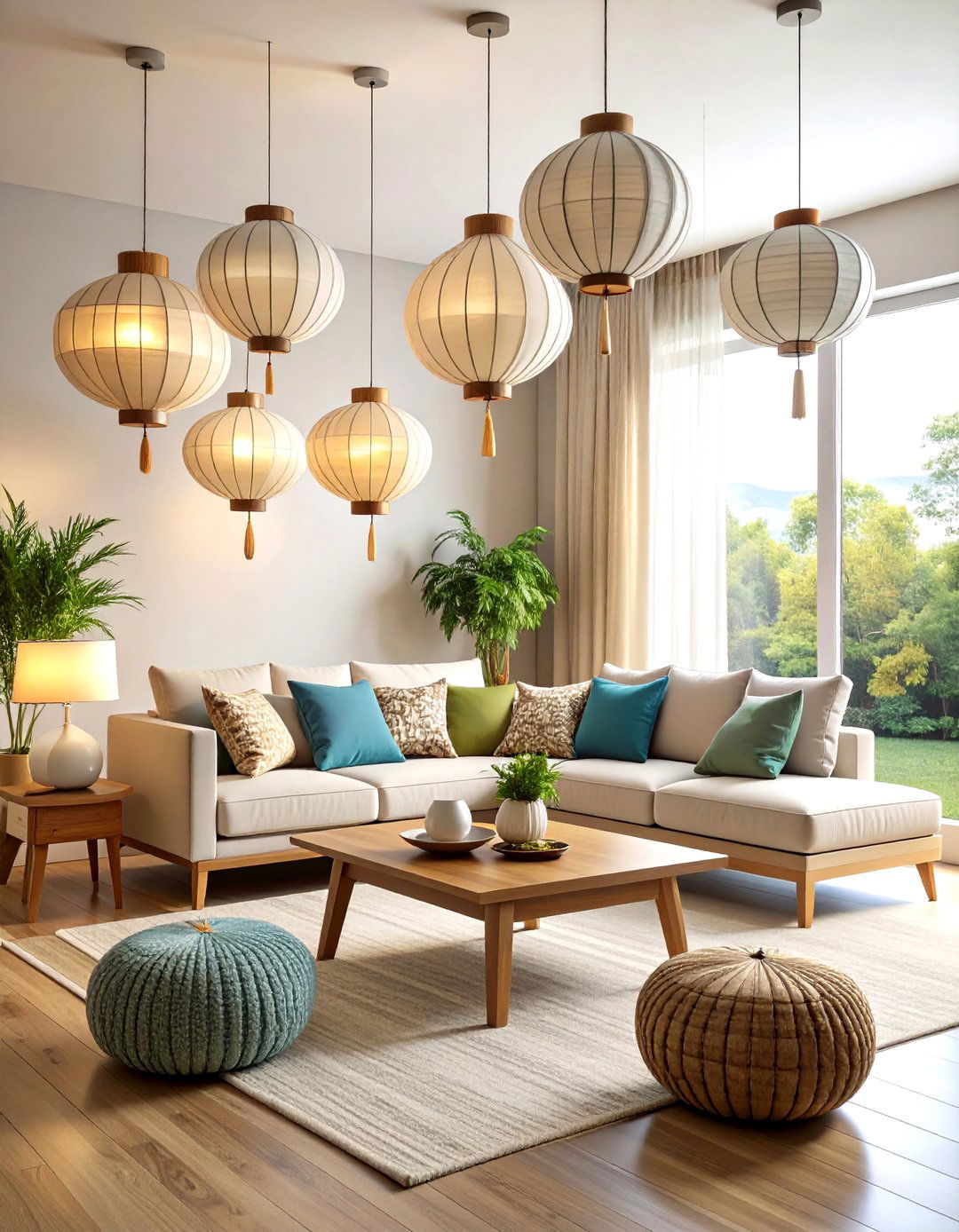 Paper Lantern Lighting - 24 Japandi Living Room Ideas