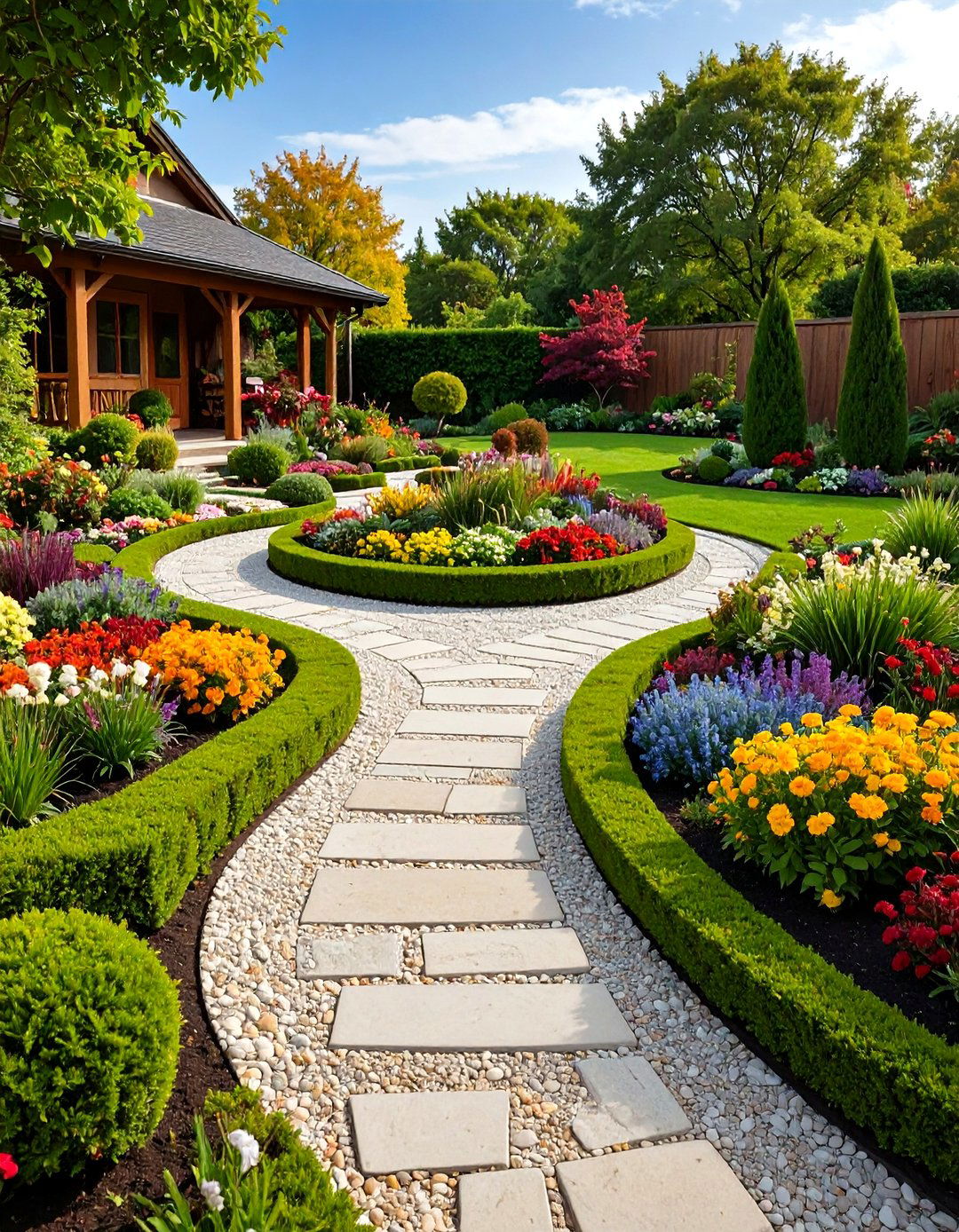 Parterre Garden with Seasonal Color Display - 24 Front Yard Boxwood Shrubs