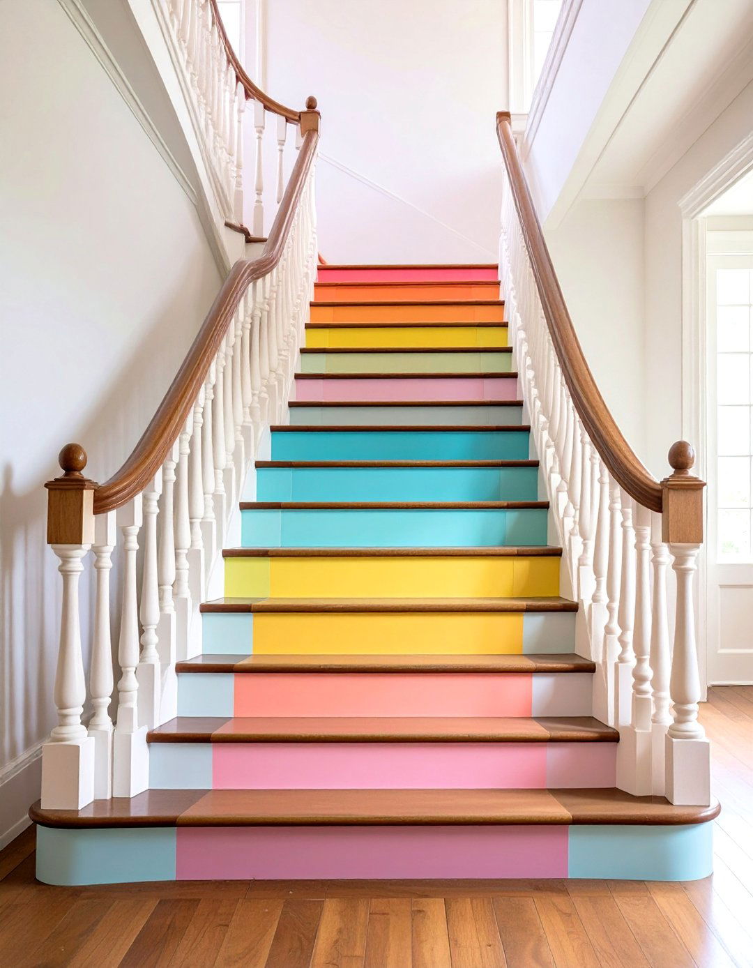 Pastel Painted Stair Rainbow - 24 Painted Stair Ideas