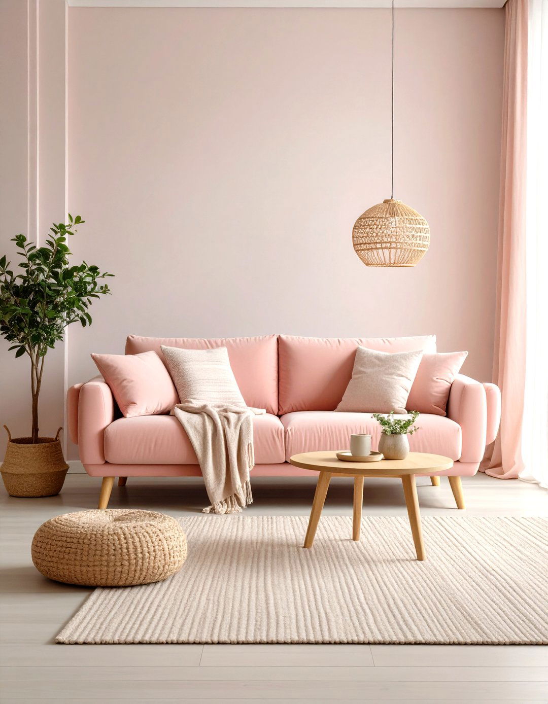 Pastel Pink Couch in Scandinavian Hygge Style - 24 Pink Couch Living Room Ideas