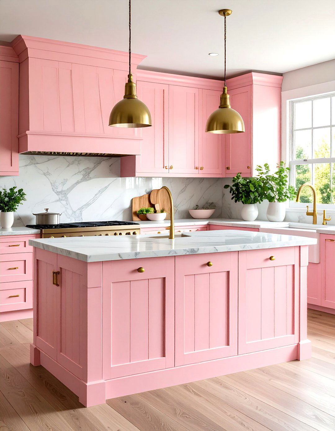 Pastel Pink Whimsical Shiplap Design - 24 Shiplap Kitchen Island Ideas