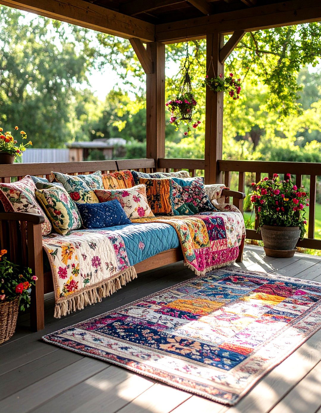 Patchwork Quilt Throw Displays - 24 Rustic Porch Ideas