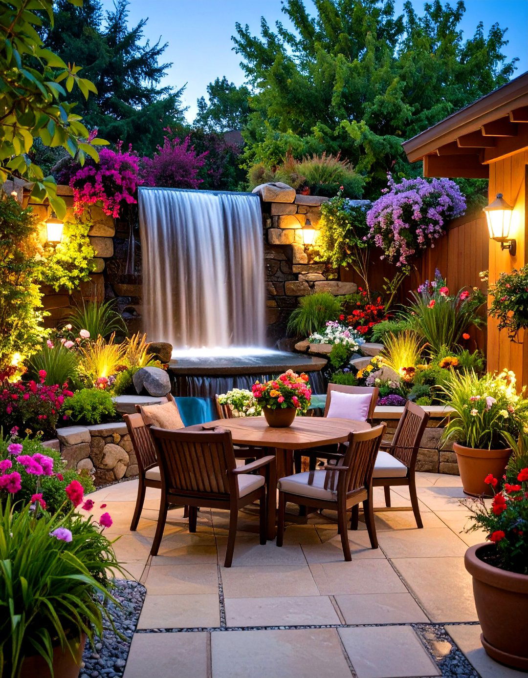 Patio Adjacent Waterfall Design - 24 Pondless Waterfall Ideas