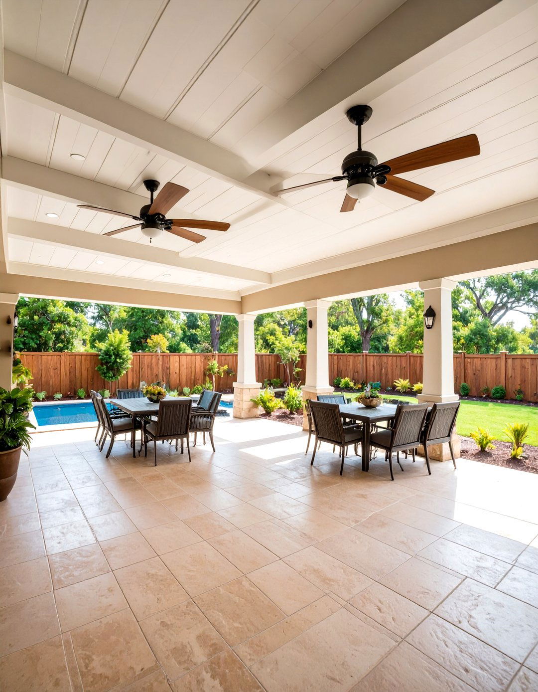 Patio Ceiling Lighting with Fan and Climate Integration - 24 Outdoor Lighting Ideas