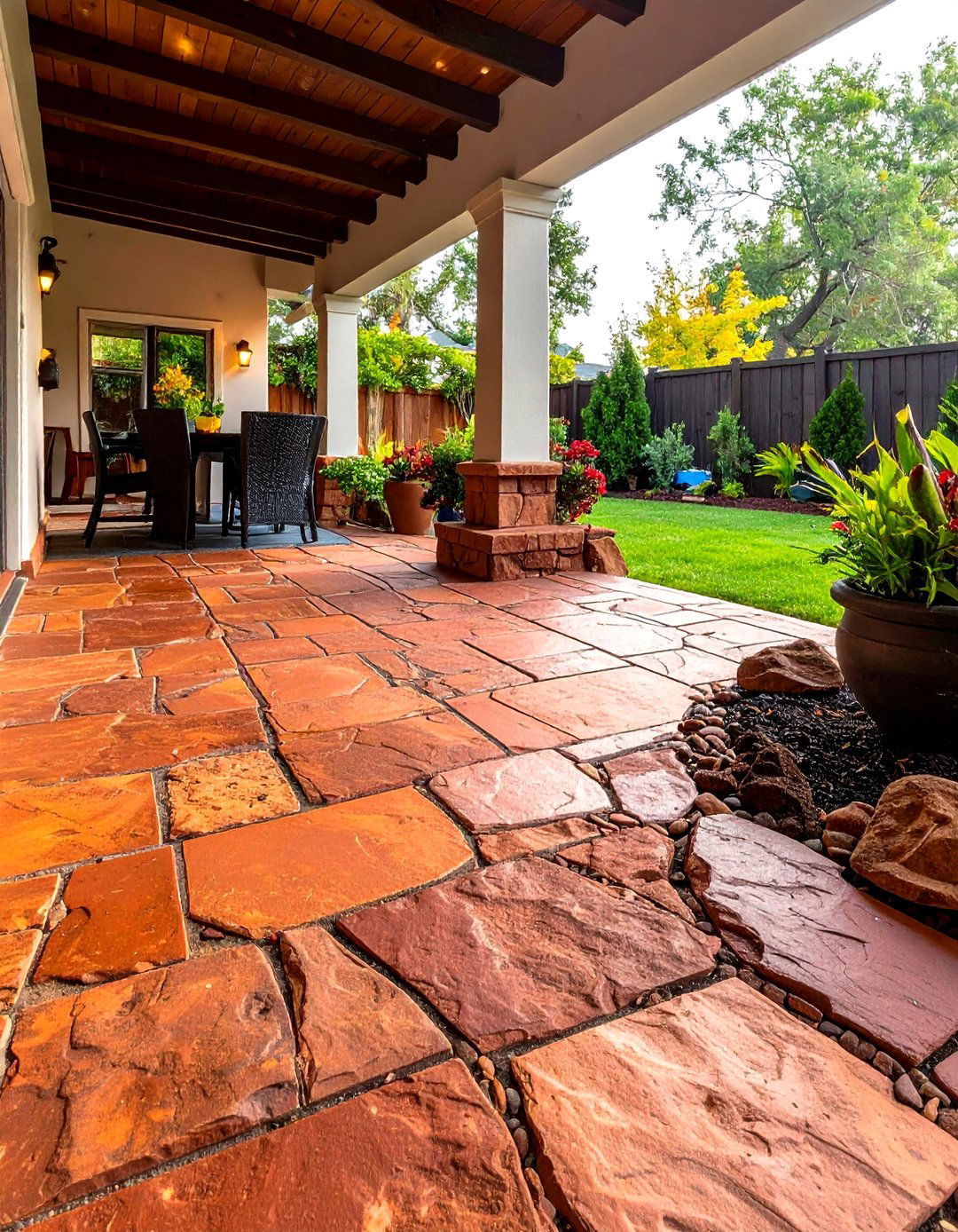 Patio Surface Design - 24 Red Lava Rock Landscaping Ideas