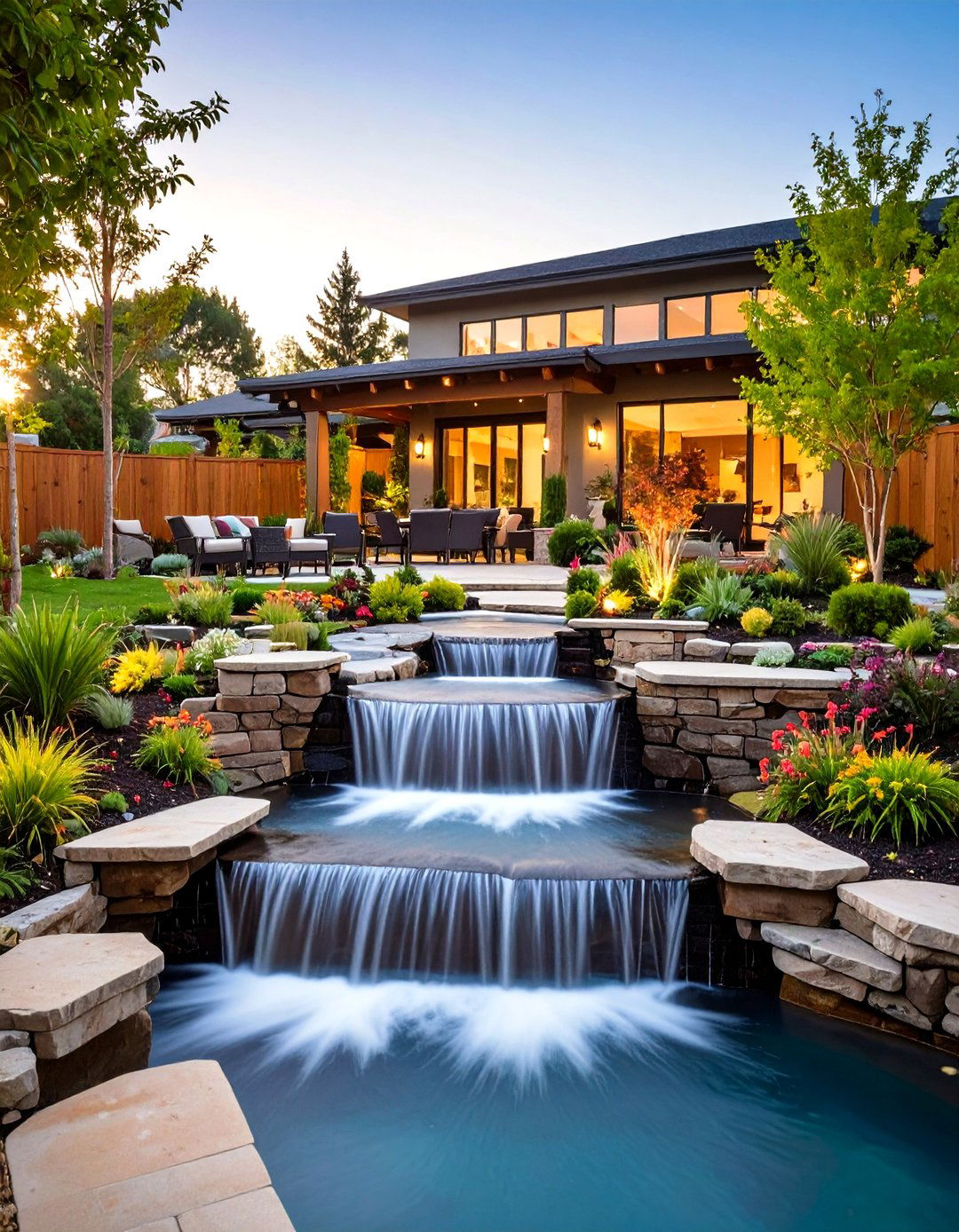 Patio Waterfall Integration Design - 24 Small Pond Ideas With Waterfalls