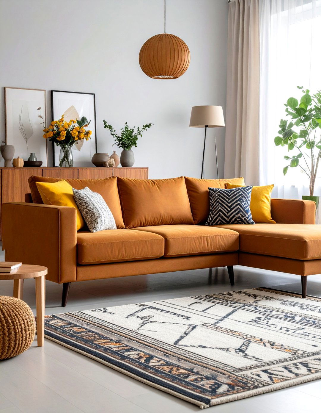 Pattern Mixing Brown Sectional Design - 24 Dark Brown Couch Living Room Ideas
