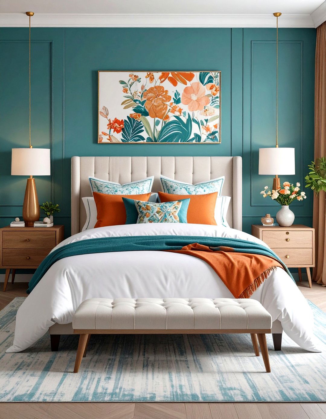 Pattern Mixing Teal Orange Bedroom - 24 Teal and Orange Bedroom Ideas