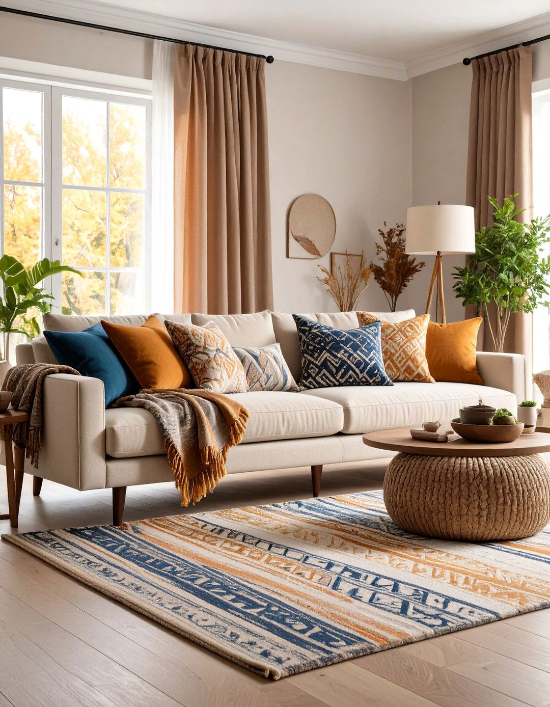 Patterned Blue and Beige Living Room - 24 blue and beige living room ideas